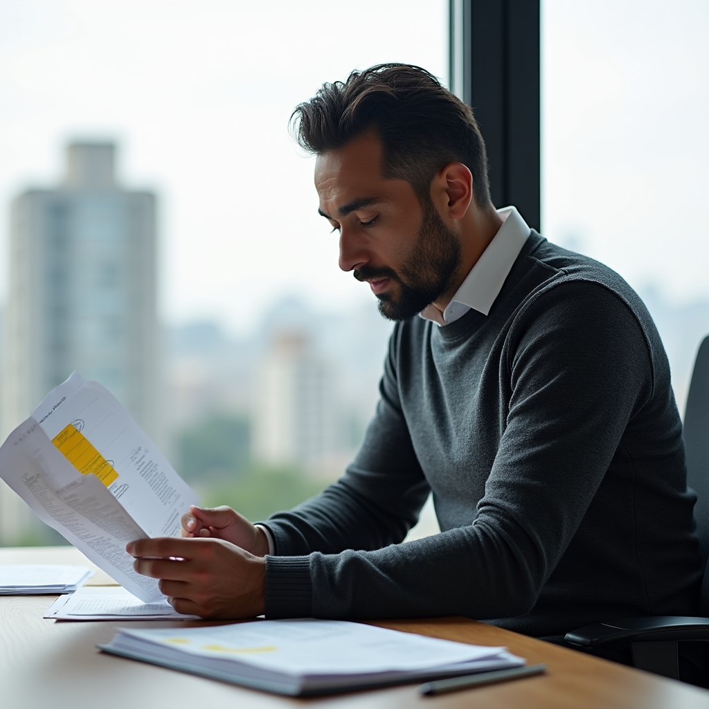 Person studying financial documents and debt categories with organized notes on a desk